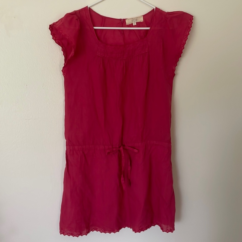 Athe Vanessa Bruno drop waist tie button closure raspberry mini dress coverup